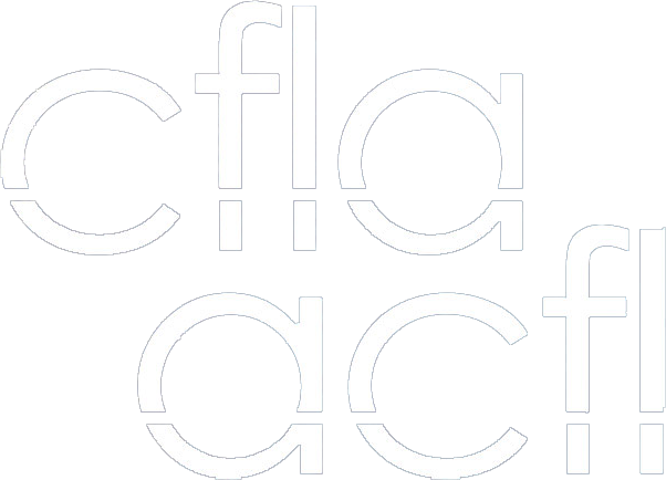 White outlined lowercase letters “c”, “f”, “l”, and “a” arranged in two rows on a light background, with some letters overlapping vertically.