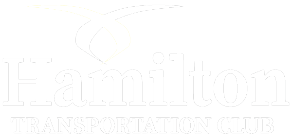 Logo for Hamilton Transport Club with white stylised design above the words "Hamilton Transport Club" on a light background.